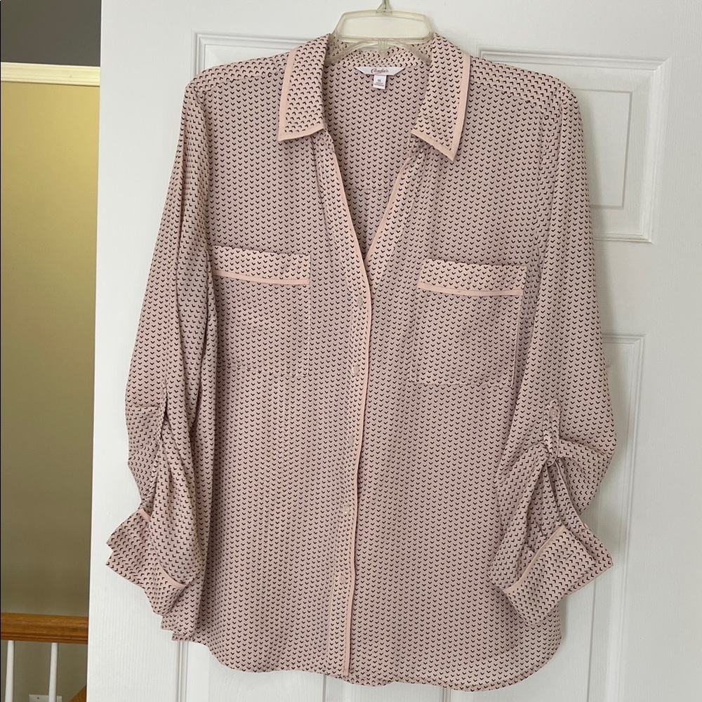 Light Pink Patterned Button-Front Blouse